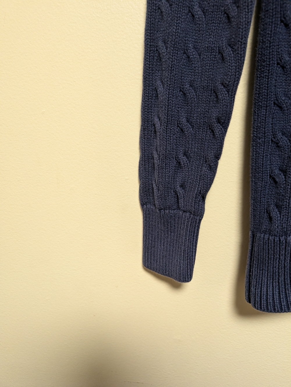 Ralph Lauren Cable Knit Cardigan Navy Suede Shoulder Patch Size M - Picture 6 of 7